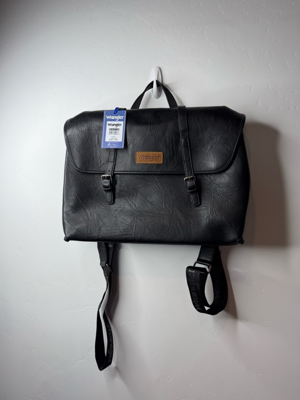 NWT Wrangler Faux Leather Convertible Satchel/Backpack Black Western Gothic